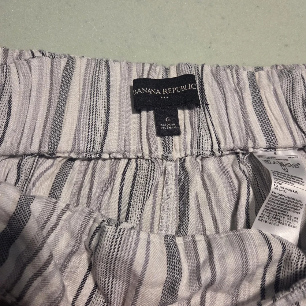 Banana Republic Striped Wide Leg Pants Women's 6 Linen Blend Tie Waist boho-chic